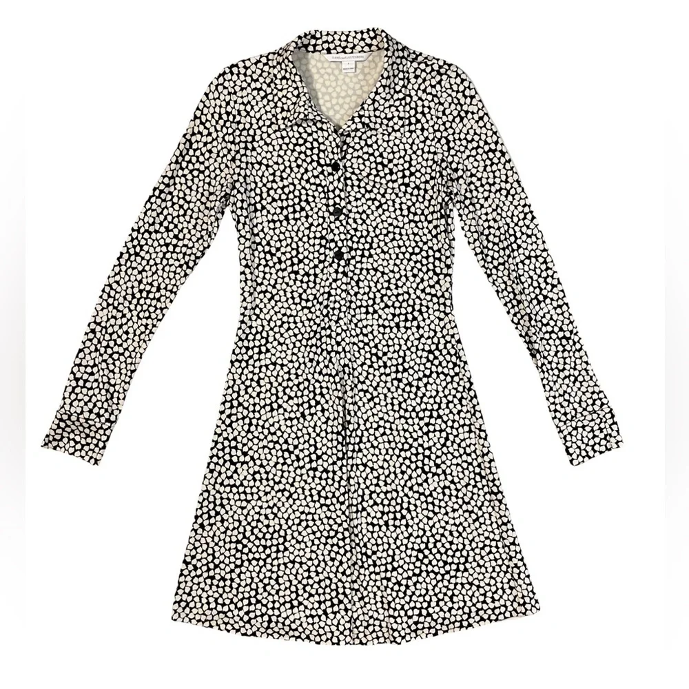 Diane Von Furstenberg Silk Anna Jersey Long Sleeve Shirt Dress Size 6 - Picture 3 of 7